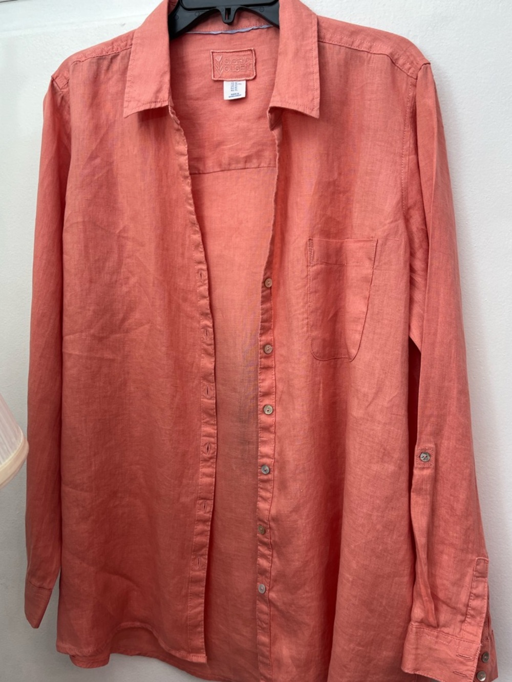 New without tag SIGRID OLSEN! 100% LINEN women Button-Down Shirt in 🪸 corral XL - Picture 2 of 6